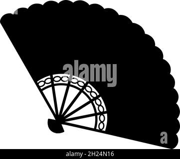 Silhouette oriental traditional folding fan. Stock Vector