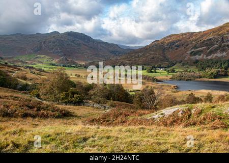 Idyllic scenery of Little Langdale valley in autumn, in the Lake District National Park, Cumbria, England, UK Stock Photo