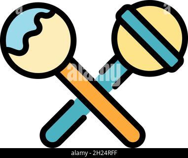 Crossed lollipop icon. Outline crossed lollipop vector icon color flat isolated Stock Vector