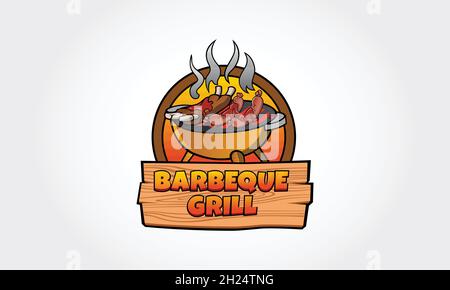 Barbeque Grill Vector Logo Illustration. Modern  Barbeque grill Logo Template. This could be used in barbecue stations, outdoor bbq, grill, etc. Stock Vector