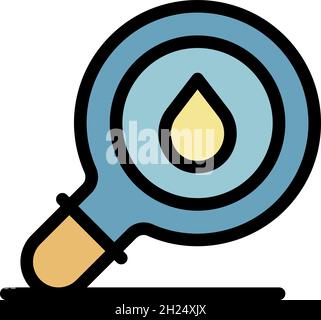 Water drop under magnifier icon. Outline water drop under magnifier vector icon color flat isolated Stock Vector