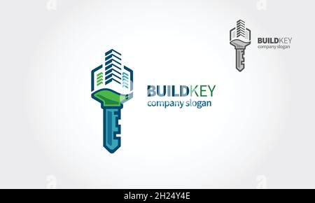 Building Key Vector Logo Template. A modern house logo with keys for real estate related business and services. Stock Vector
