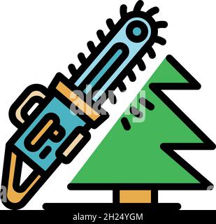 Forest chainsaw icons set. Outline set of forest chainsaw vector icons thin line color flat on white Stock Vector