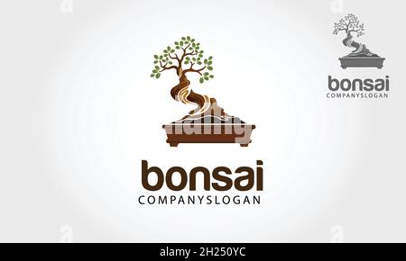 Bonsai vector logo template. Illustration this beautiful tree is a symbol of life, strength a good health. Stock Vector