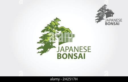 Japanese Bonsai Vector Logo Template. Life logo illustrating a bonsai tree strength. This concept could be used for recycling, environment association. Stock Vector