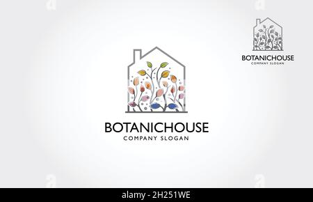 Botanic House Vector Logo Template. The main symbol of the logo is a garden, incorporate with the house. This logo symbolizes a neighborhood,  etc. Stock Vector