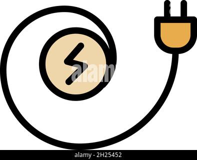 Electric cable plug icon. Outline electric cable plug vector icon color flat isolated Stock Vector