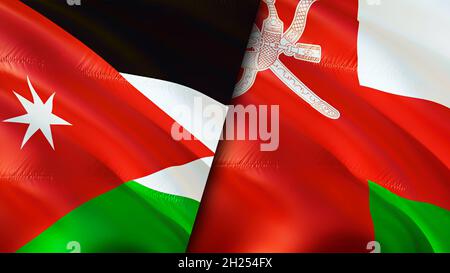 Jordan and Oman flags. 3D Waving flag design. Oman Jordan flag picture wallpaper. Jordan vs Oman image 3D rendering. Jordan Oman relations alliance Stock Photo Alamy