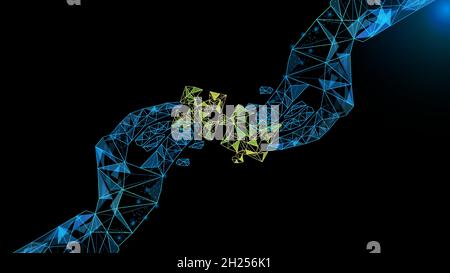 Abstract futuristic People hand jigsaw vector in the form of a starry sky space. consisting of points, light, lines, and shapes in the form of design. Stock Vector