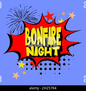 Guy Fawkes Night Comic lettering Vector cartoon illustration in retro ...