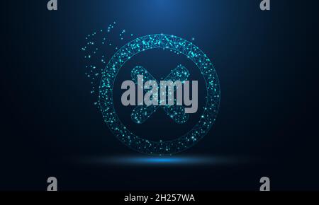 Abstract futuristic vector of cross mark icon in the form of a starry sky space. consisting of points, light, lines, and shapes in the form of design. Stock Vector