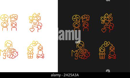 Mental disorders treatment gradient icons set for dark and light mode Stock Vector