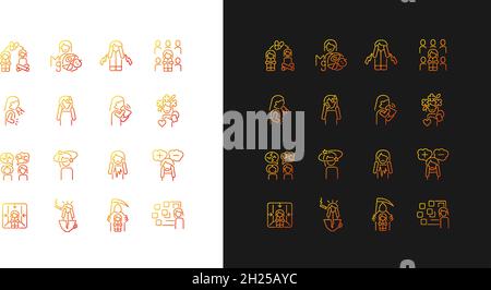 Panic disorder gradient icons set for dark and light mode Stock Vector