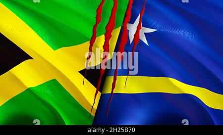 Jamaica and Curacao flags. 3D Waving flag design. Jamaica Curacao flag