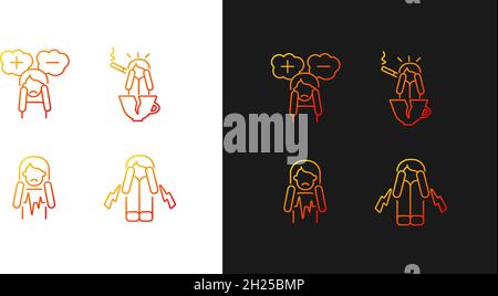 Physical symptoms of anxiety gradient icons set for dark and light mode Stock Vector