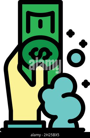 Hand wash money icon. Outline hand wash money vector icon color flat isolated Stock Vector