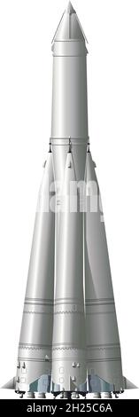 first space rocket with first satellite Available EPS-8 vector format separated by groups for easy edit Stock Vector