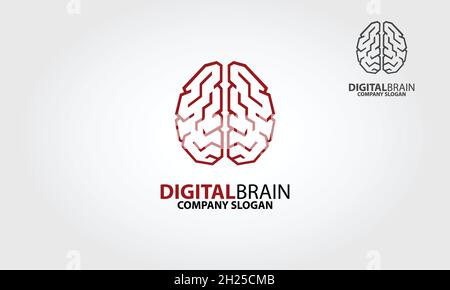 Digital Brain Vector Logo Template. A modern logo featuring a human brain made from lines. Digital Brain logo is a professional clean and elegant logo. Stock Vector