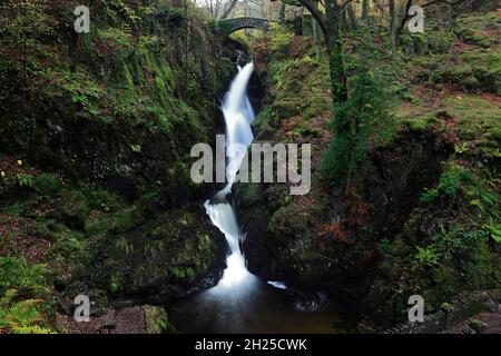 Autumn, Aira Force waterfall near Ullswater, Lake District National Park, Cumbria, England Stock Photo