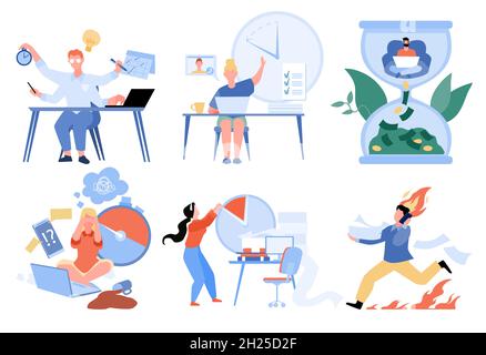 Effective ineffective time management isolated set Stock Vector