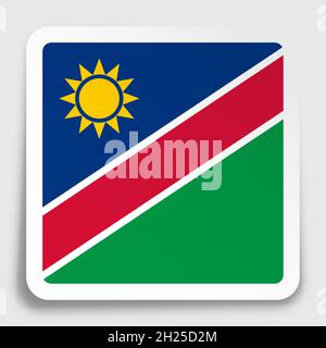 NAMIBIA flag icon on paper square sticker with shadow. Button for mobile application or web. Vector Stock Vector