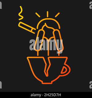 Coffee and nicotine as panic triggers gradient vector icon for dark theme Stock Vector