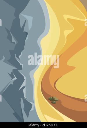 Poster with rocks and desert. Placard design in flat style. Stock Vector
