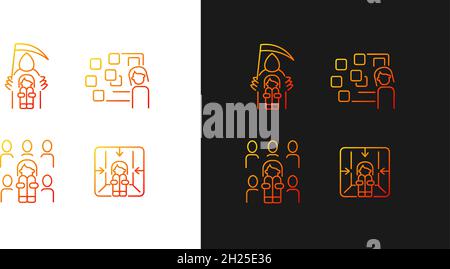 Fears and phobias gradient icons set for dark and light mode Stock Vector