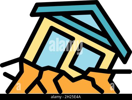 Warning landslide house icon. Outline warning landslide house vector icon color flat isolated Stock Vector