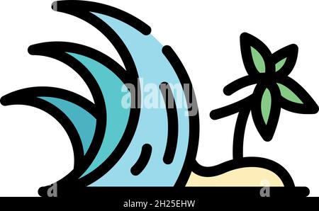 Palm tree tsunami icon. Outline palm tree tsunami vector icon color flat isolated Stock Vector