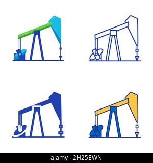 Oil rig icon set in flat and line style. Oil production symbol. Vector illustration. Stock Vector