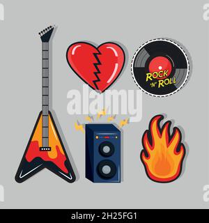 nine rock and roll stickers Stock Vector Image & Art - Alamy