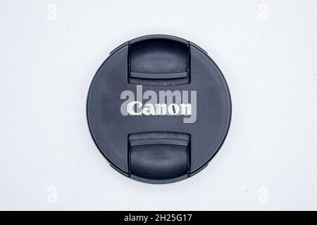 Canon lens hood 50mm isolated on white background. Stock Photo