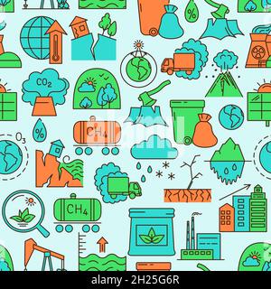 Climate change concept seamless pattern in colored line style. Ecology ...