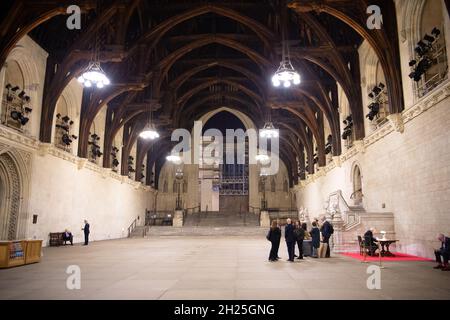 London, UK. 19th October, 2021. Westminster Hall at the Palace of Westminster. Although Parliament has partially reopened for some public functions following the Covid-19 Pandemic, it remains much quieter than normal . Credit: Maureen McLean/Alamy Stock Photo