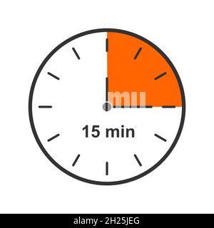 Clock icon with 15 minute time interval. Quarter of hour. Countdown