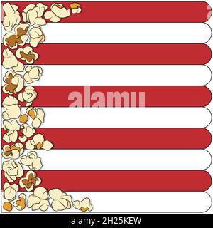 Striped background with grains of popcorn. Vector illustration with isolated objects. Stock Vector