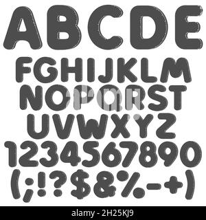 Inflatable alphabet, letters, numbers and signs. Set of black and white isolated vector objects on white background. Stock Vector