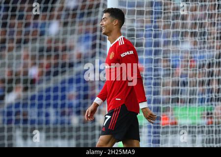 Cristiano Ronaldo of Manchester United reacts after a missed chance - Leicester City v Manchester United, Premier League, King Power Stadium, Leicester, UK - 16th October 2021  Editorial Use Only - DataCo restrictions apply Stock Photo