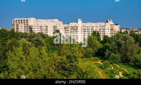 Warsaw, Poland - July 24, 2021: Panoramic view of Kabaty and Ursynow district with intensive residential developments near Las Kabacki Forest Stock Photo