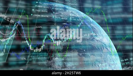 Statistics and charts over earth. Stock Photo