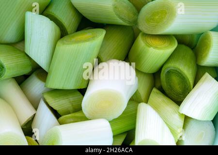 Close up photo of sliced leeks. Stock Photo