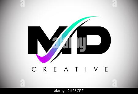 MD Letter Logo with Creative Swoosh Curved Line. MD Icon Vector with Bold Font and Vibrant Colors Illustration. Stock Vector