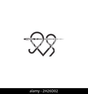 fashion design needle thread overlap linear art symbol vector Stock Vector