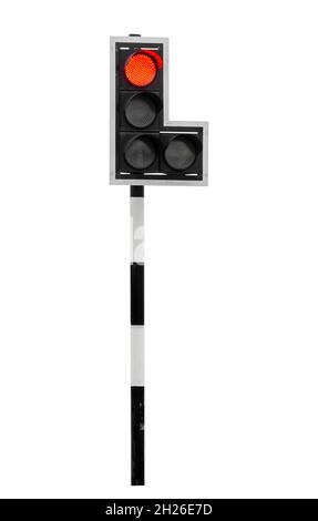 Red color traffic light isolated on white background with clipping path. Stock Photo