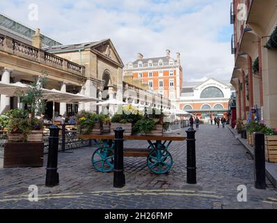 London, Greater London, England, October 05 2021: Cart with flower boxes in Covent Garden Stock Photo