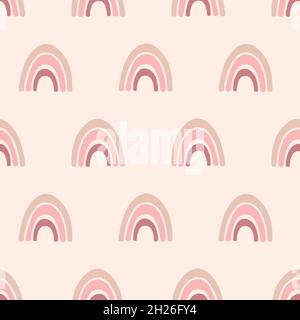 Rainbow pattern background. Boho style vector seamless repeat design of rainbows. Stock Vector