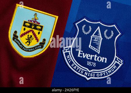 Close up of Burnley and Everton club crest. Stock Photo