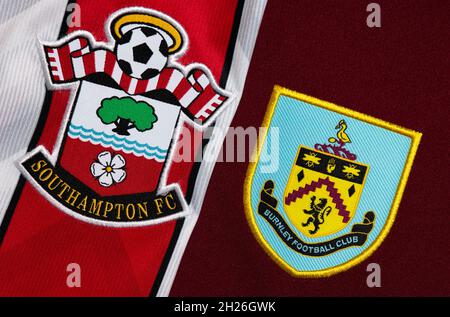 Close up of Southampton and Burnley club crest. Stock Photo