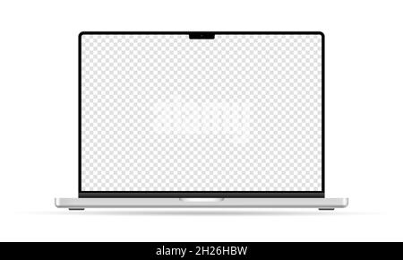 Vinnytsia, Ukraine - October 20, 2021: Laptop Macbook Pro with transparent screen. Mock up illustration isolated on white background Stock Vector